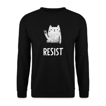 Illustration der winkenden weißen Katze - Unisex Pullover - Schwarz - Vorne - Alina (178cm) & Michal (187cm)