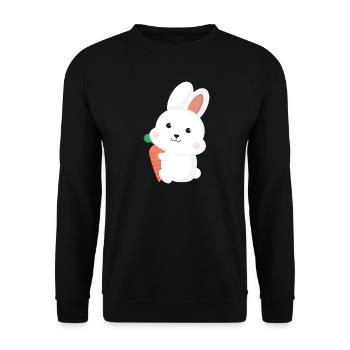 Cute White Bunny Rabbit Holding Carrot Cartoon Art - Unisex Pullover - Schwarz - Vorne - Alina (178cm) & Michal (187cm)