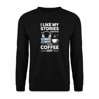 Kaffee Liebhaber Hörbuch Leidenschaft Geschenk - Unisex Pullover - Schwarz - Vorne - Alina (178cm) & Michal (187cm)