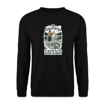 Angeln Spruch - Lustiges Retro Fischer Geschenk - Unisex Pullover - Schwarz - Vorne - Alina (178cm) & Michal (187cm)