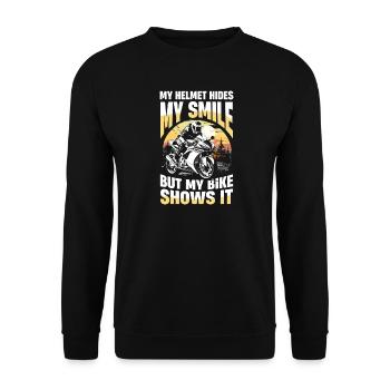 My helmet hides my smile but my bike - Unisex Sweatshirt - black - Front - Alina (178cm) & Michal (187cm)