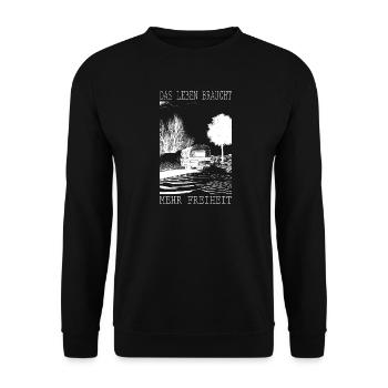 Leben braucht Freiheit Camping - Unisex Pullover - Schwarz - Vorne - Alina (178cm) & Michal (187cm)