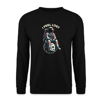 Astronaut "I FEEL LOST" Weltraum Retro Motiv - Unisex Pullover - Schwarz - Vorne - Alina (178cm) & Michal (187cm)