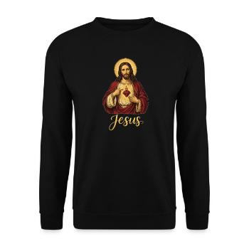 Herz Jesu Glaube an Gott - Unisex Pullover - Schwarz - Vorne - Alina (178cm) & Michal (187cm)
