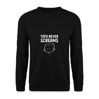 Tofu Schreit NiemalsVeganer Vegetarier Geschenk - Unisex Pullover - Schwarz - Vorne - Alina (178cm) & Michal (187cm)
