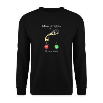 Geschenk T-Shirt Whiskey Anruf gehen - Unisex Pullover - Schwarz - Vorne - Alina (178cm) & Michal (187cm)