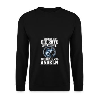 Reichet mir die Rute Angel Fisch Zubehör Geschenk - Unisex Pullover - Schwarz - Vorne - Alina (178cm) & Michal (187cm)