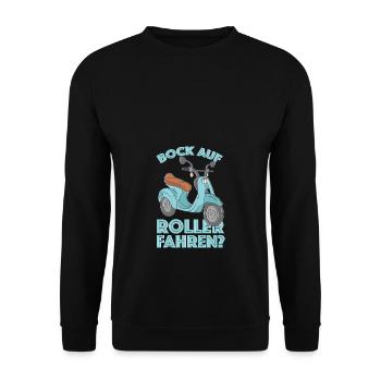 Bock auf Roller fahren Motorroller Scooter Outfit - Unisex Pullover - Schwarz - Vorne - Alina (178cm) & Michal (187cm)