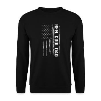 Reel Cool Dad - American Flag - Unisex Pullover - Schwarz - Vorne - Alina (178cm) & Michal (187cm)