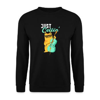 Lustiges Cello-Katzen-Design für Cello-Spieler - Unisex Pullover - Schwarz - Vorne - Alina (178cm) & Michal (187cm)