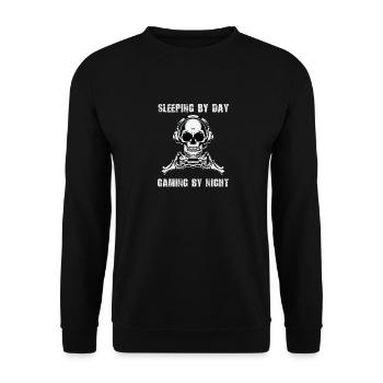 Sleeping By Day Gaming By Night white T-shirt - Unisex Sweatshirt - black - Front - Alina (178cm) & Michal (187cm)