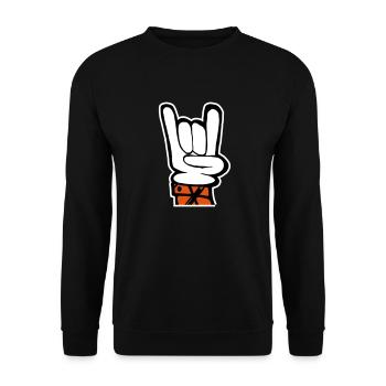 Hand Rock Pommesgabel - Unisex Pullover - Schwarz - Vorne - Alina (178cm) & Michal (187cm)