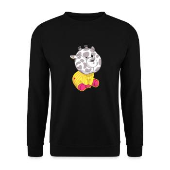 flauschiges Kuscheltier Giraffe mit Herz Punkti - Unisex Pullover - Schwarz - Vorne - Alina (178cm) & Michal (187cm)