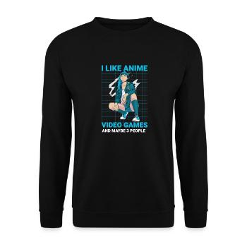 Ich mag Anime und Videospiele - Videospiele, Spiele - Unisex Pullover - Schwarz - Vorne - Alina (178cm) & Michal (187cm)