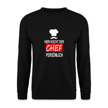 HIER KOCHT DER CHEF PERSÖNLICH - Unisex Pullover - Schwarz - Vorne - Alina (178cm) & Michal (187cm)