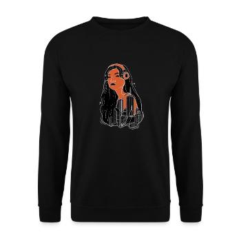 Mädchen mit Kopfhörern Stadt Nacht Lichter träumen - Unisex Pullover - Schwarz - Vorne - Alina (178cm) & Michal (187cm)