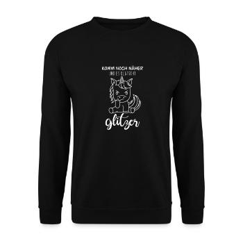 Einhorn Stinkefinger (weiß) - Unisex Pullover - Schwarz - Vorne - Alina (178cm) & Michal (187cm)