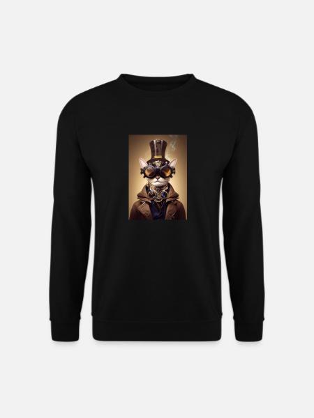 Cat Steampunk Engineer Glasses - Unisex Sweatshirt - black
