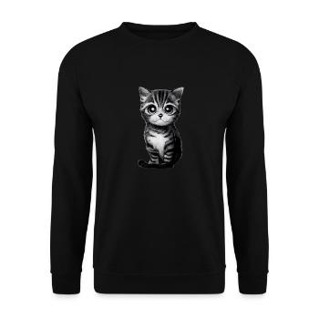 Gezeichnete Katze - Unisex Pullover - Schwarz - Vorne - Alina (178cm) & Michal (187cm)