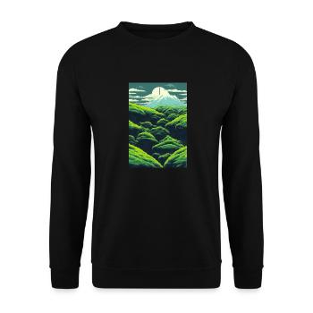 Landscape Japan Meadow Green Flowers Mountain Comic - Unisex Sweatshirt - black - Front - Alina (178cm) & Michal (187cm)