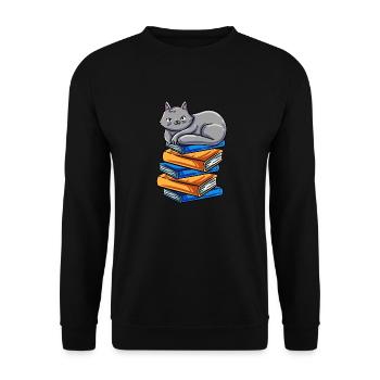 Bücher Lesen Buch Katze Bücherwurm Buchnerd Roman - Unisex Pullover - Schwarz - Vorne - Alina (178cm) & Michal (187cm)