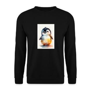 Pinguin Pinguine Tier Watercolor - Unisex Pullover - Schwarz - Vorne - Alina (178cm) & Michal (187cm)