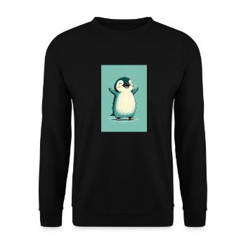 Pinguin Pinguine Tier Happy - Unisex Pullover - Schwarz - Vorne - Alina (178cm) & Michal (187cm)