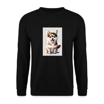 Husky Sibérien Chien Aquarelle Mignon - Sweat-shirt Unisexe - noir - Devant - Alina (178cm) & Michal (187cm)