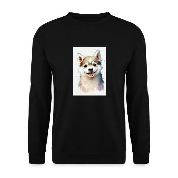 Husky Sibérien Chien Mignon Aquarelle - Sweat-shirt Unisexe - noir - Devant - Alina (178cm) & Michal (187cm)