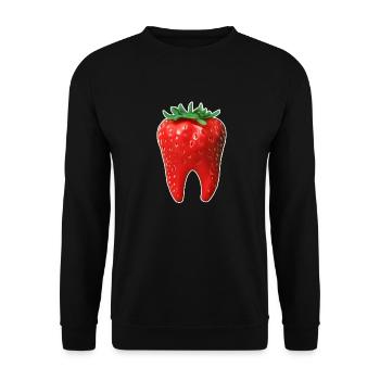 Erdbeere in Form eines Zahns - Unisex Pullover - Schwarz - Vorne - Alina (178cm) & Michal (187cm)
