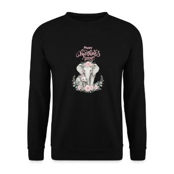 Mother's Love Elephant & Calf Floral Wreath - Unisex Pullover - Schwarz - Vorne - Alina (178cm) & Michal (187cm)