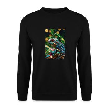 Chamäleon,bunt,pailetten,glänzend,natur - Unisex Pullover - Schwarz - Vorne - Alina (178cm) & Michal (187cm)