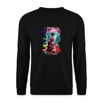 Geisha,Watercolor,Landscape,Painting,Anime,Sakura - Unisex Sweatshirt - black - Front - Alina (178cm) & Michal (187cm)
