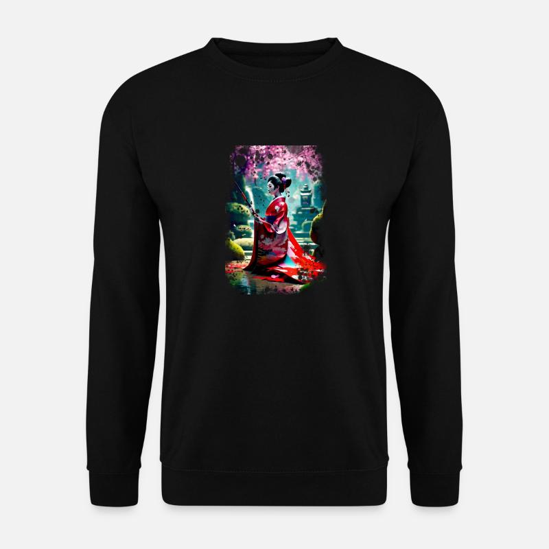 geisha,aquarell, landschaft,malerei,anime,sakura - Unisex Pullover - Schwarz