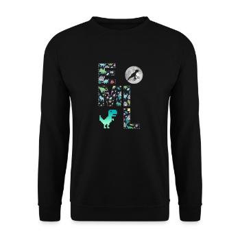 EMIL - Beautiful boy name with dinosaur - Unisex Sweatshirt - black - Front - Alina (178cm) & Michal (187cm)