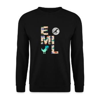 EMIL - Beautiful boy name with dinosaur - Unisex Sweatshirt - black - Front - Alina (178cm) & Michal (187cm)