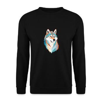 Wolf Vektor Kunst mit lebendiger Farbe Illustration - Unisex Pullover - Schwarz - Vorne - Alina (178cm) & Michal (187cm)