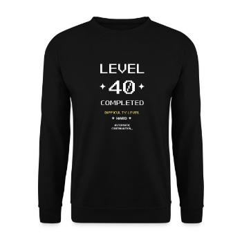 Niveau 40 terminé.Cadeau d’anniversaire du 40e anniversaire - Sweat-shirt Unisexe - noir - Devant - Alina (178cm) & Michal (187cm)