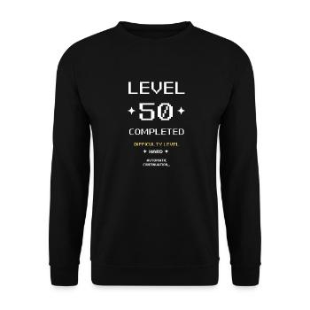 Niveau 50 Terminé.50 Cadeau d’anniversaire - Sweat-shirt Unisexe - noir - Devant - Alina (178cm) & Michal (187cm)