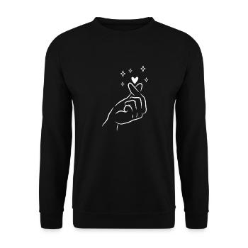 Finger Herz Koreanisch K Pop - Unisex Pullover - Schwarz - Vorne - Alina (178cm) & Michal (187cm)