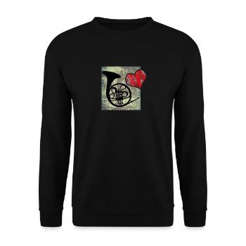 I love horn. bugle. Vintage - Unisex Sweatshirt - black - Front - Alina (178cm) & Michal (187cm)