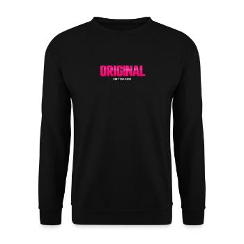 Original Seit Tag Eins Neon Pink - Unisex Pullover - Schwarz - Vorne - Alina (178cm) & Michal (187cm)