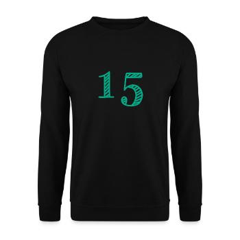 15 JAHRE. 15-jähriges JUBILÄUM. GEBURTSTAG 15 JAHRE. 15 - Unisex Pullover - Schwarz - Vorne - Alina (178cm) & Michal (187cm)