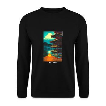 Japanisch Streetwear Anime Art - Unisex Pullover - Schwarz - Vorne - Alina (178cm) & Michal (187cm)