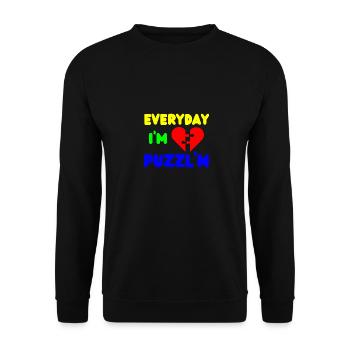 Everyday I'm Puzzl'n Funny Puzzle Solver - Unisex Sweatshirt - black - Front - Alina (178cm) & Michal (187cm)