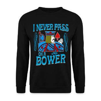 Euchre Ich gebe niemals eine Laubkarte weiter, die T spielt - Unisex Pullover - Schwarz - Vorne - Alina (178cm) & Michal (187cm)