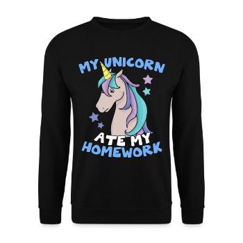 Licorne folle mignonne - devoirs scolaires drôle de magie - Sweat-shirt Unisexe - noir - Devant - Alina (178cm) & Michal (187cm)