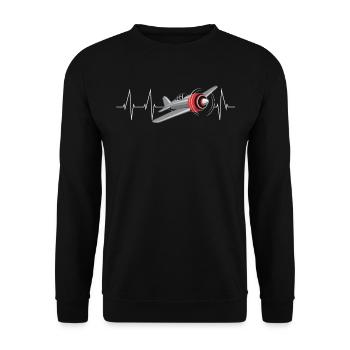 Flugzeug Herzschlag Pilot Fliegen EKG Geschenk - Unisex Pullover - Schwarz - Vorne - Alina (178cm) & Michal (187cm)
