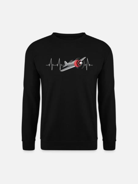 Flugzeug Herzschlag Pilot Fliegen EKG Geschenk - Unisex Pullover - Schwarz