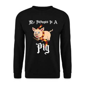 Patronus is a PIG Tshirt Design - Unisex Sweatshirt - black - Front - Alina (178cm) & Michal (187cm)